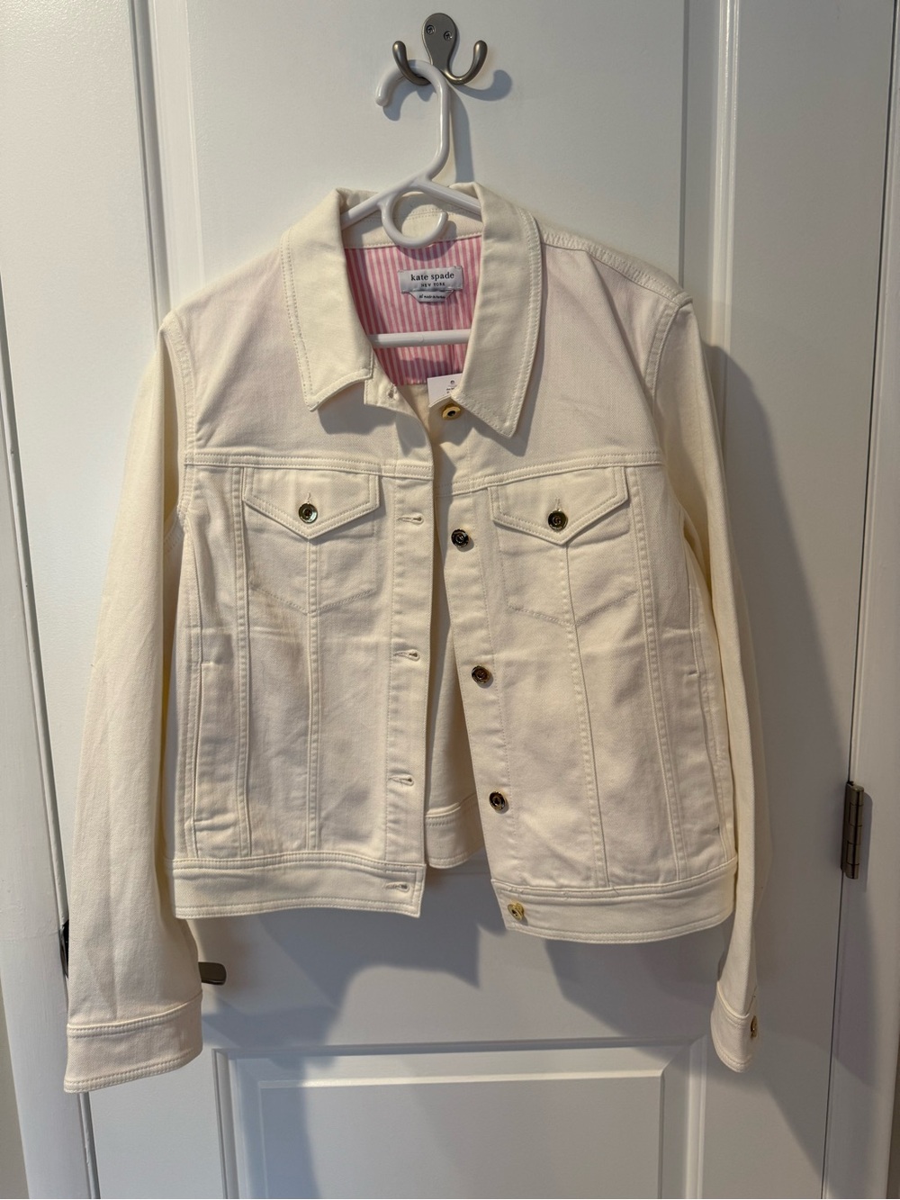 kate spade Cream-Colored Denim Jacket with Button Front